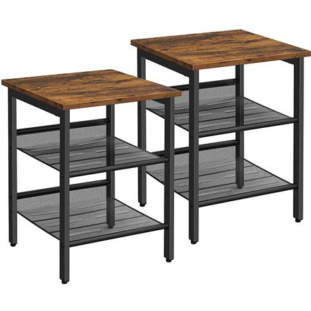 Set di 2 Tavolini DOLBY, 40x40x50 cm, Stile Industriale, In Metallo e Legno Faggio