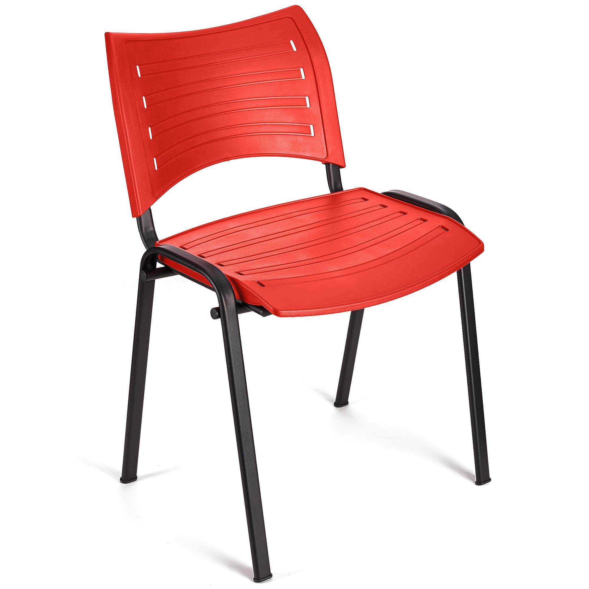 Sedia per Sala Attesa ELVA, Pratica e impilabile, Ottima qualità, colore Rosso e gambe Nere