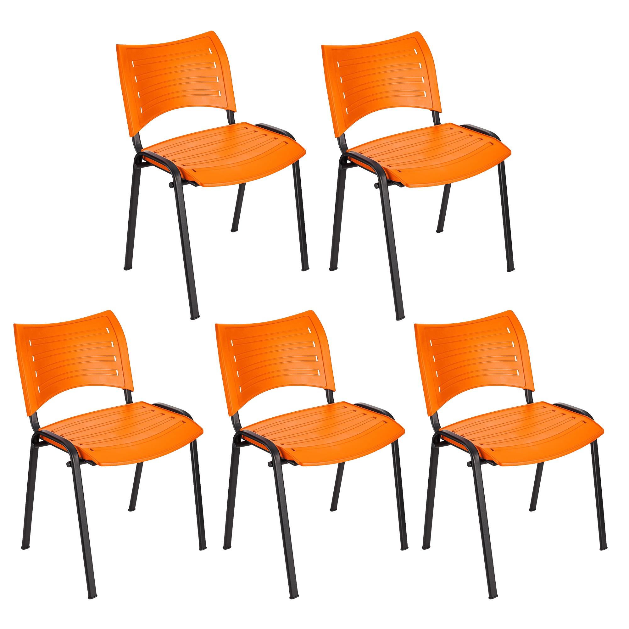 Lotto di 5 Sedie per Sala Attesa ELVA, Pratiche e impilabili, Ottima qualità, colore Arancione e gambe Nere
