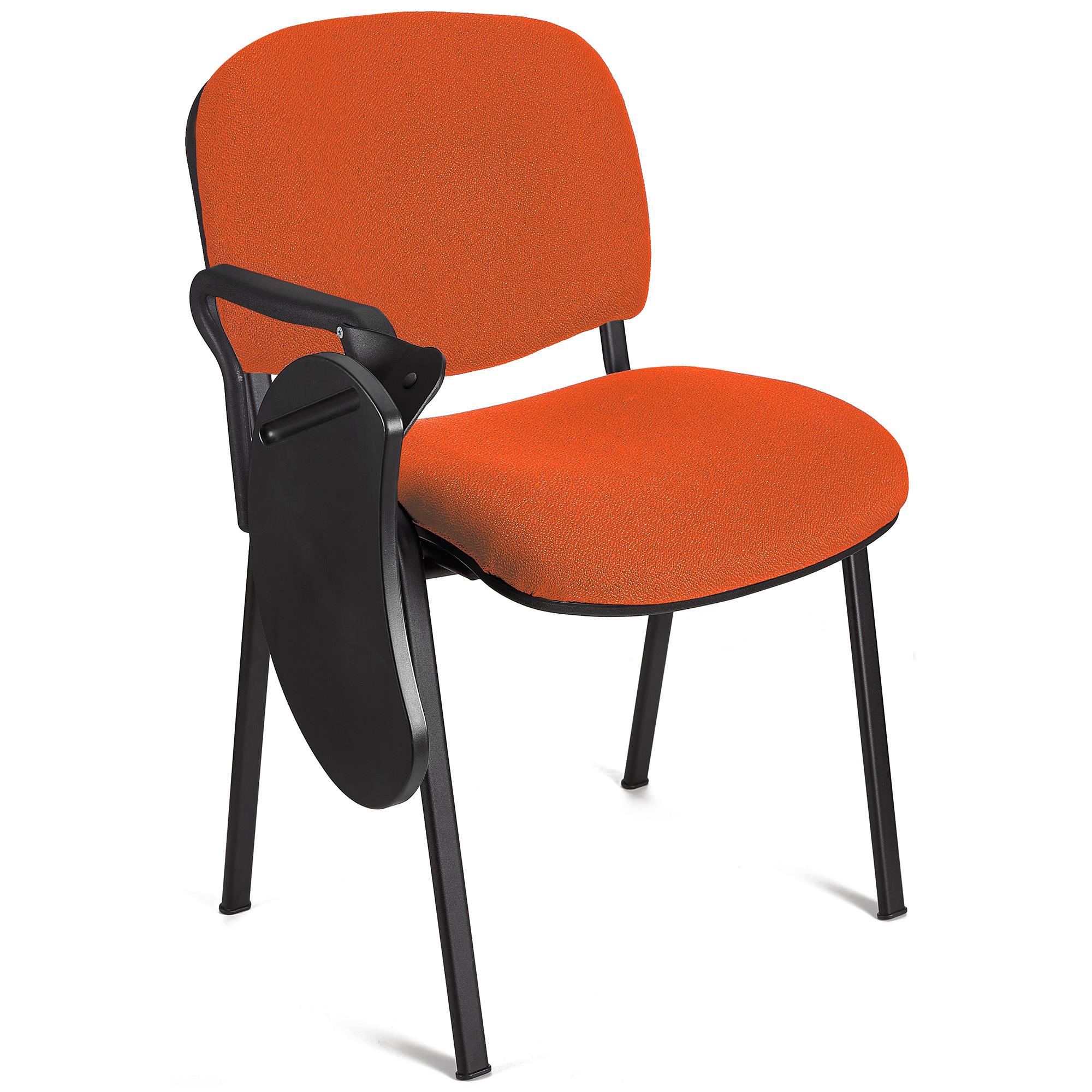 Sedia Conferenze MOBY con SCRITTOIO ribaltabile, Prezzo imbattibile, colore Arancione con gambe Nere
