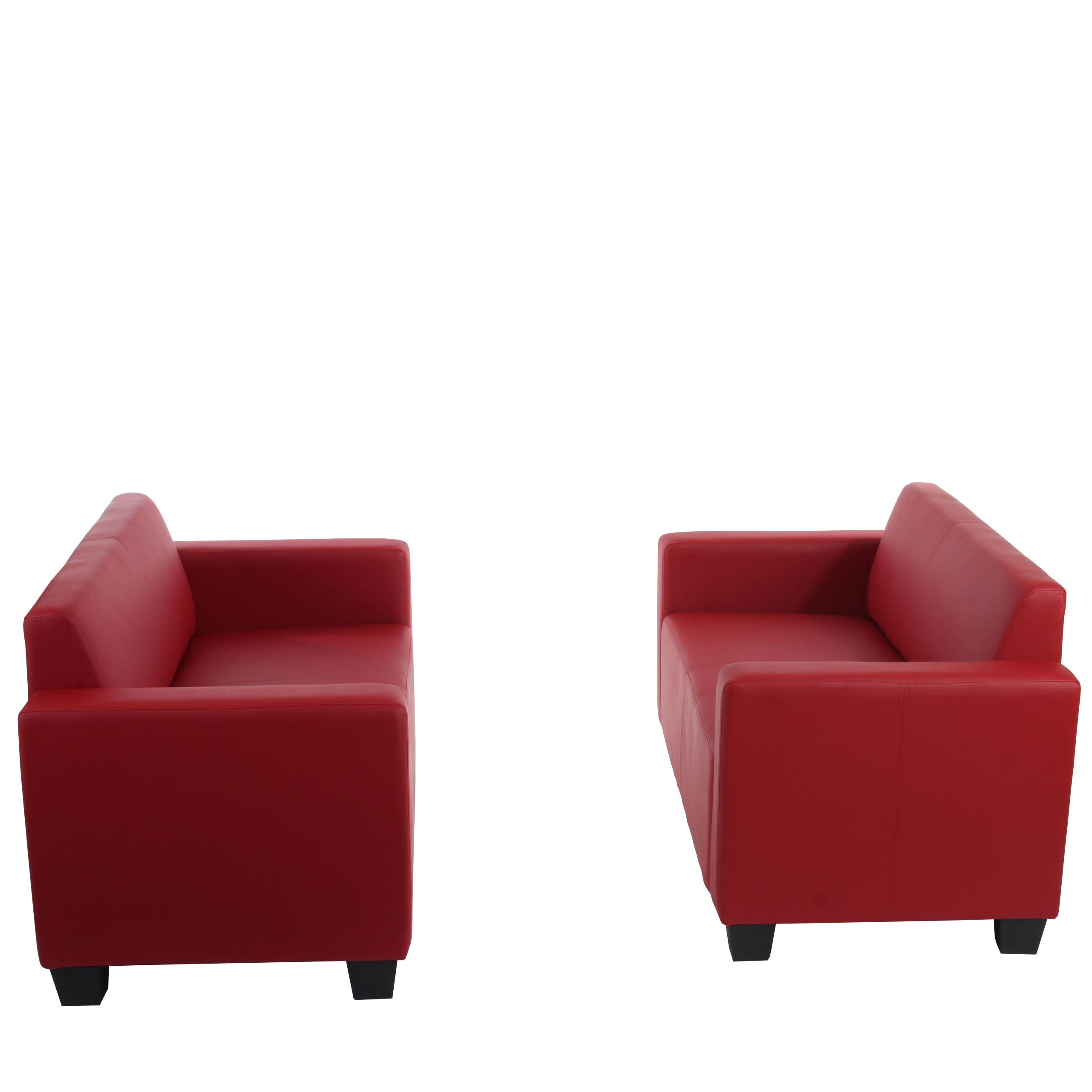 Set due divani a 2 posti RODDY, Grande comfort e Design moderno, in Pelle, colore Rosso