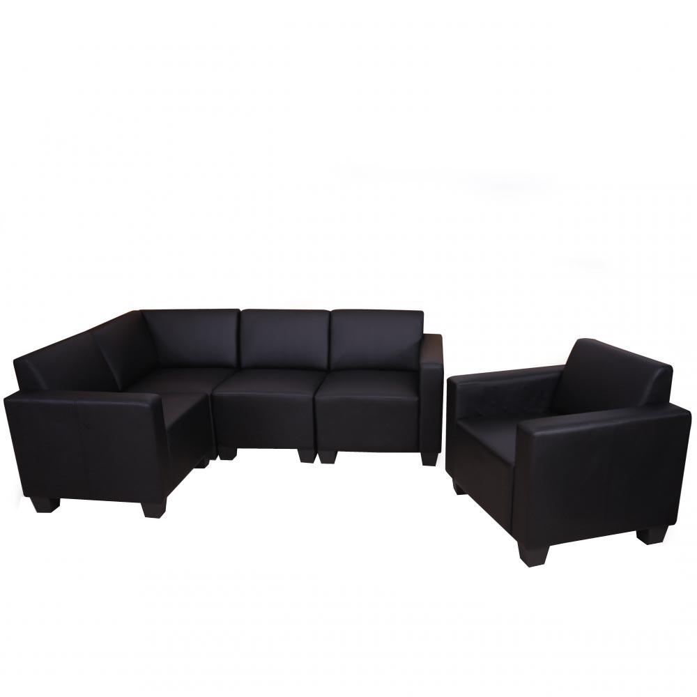 Set divano 4+1 modello LYON, Design Moderno e Comfort, in Pelle colore Nero