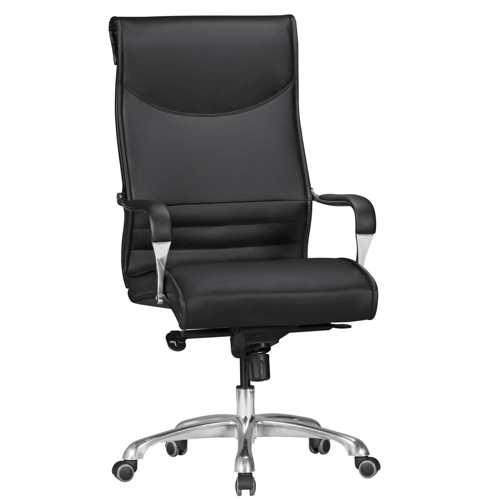 Elegante sedia da ufficio OLFEN, Resistente Base in Alluminio, in Pelle color Nero