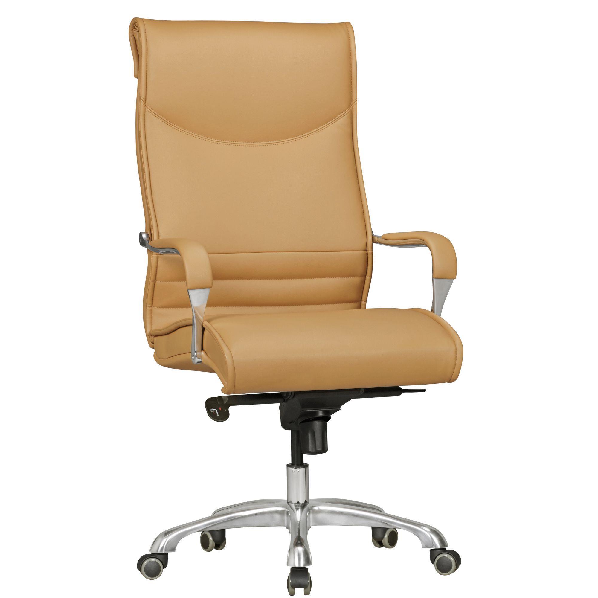 Elegante sedia da ufficio OLFEN, Resistente Base in Alluminio, in Pelle color Marrone chiaro