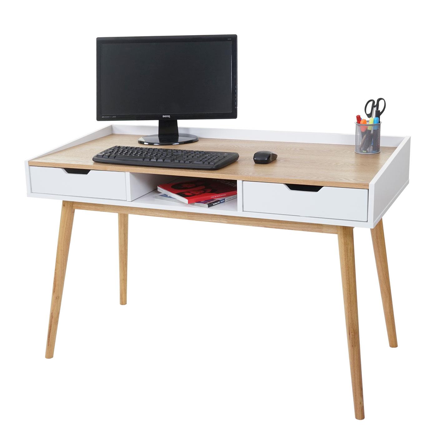 Furinno JAYA Scrivania Per Computer Dal Design Semplice - Rovere Bianco Con Tubi In Acciaio Inox, Con Ripiano Per Monitor