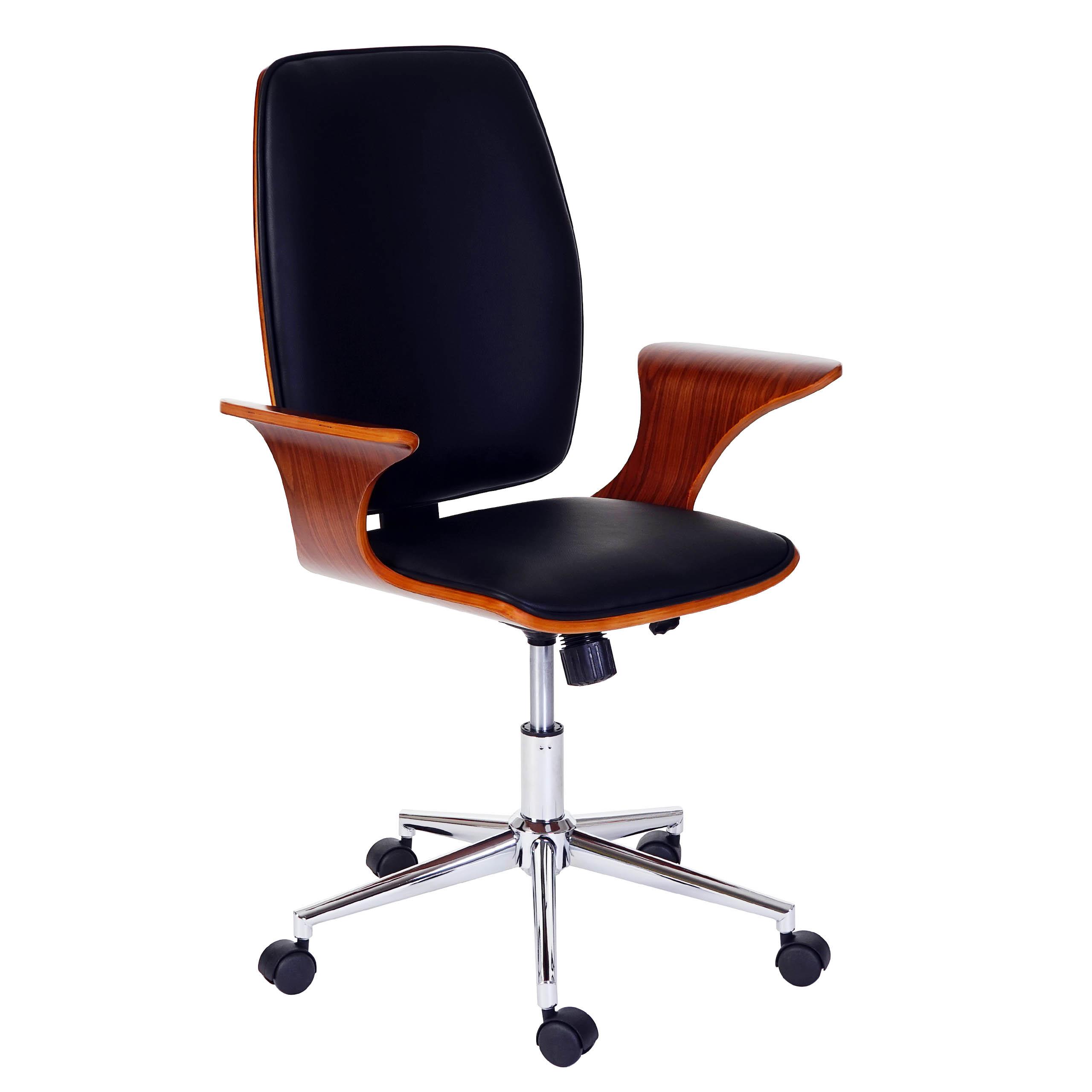 Esclusiva sedia da ufficio SATURNO, Elegante Design in Legno e Pelle color Nero