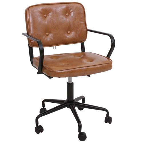 Sedia da ufficio WALTER, Design Vintage, Struttura in Metallo, in Pelle, color Marrone