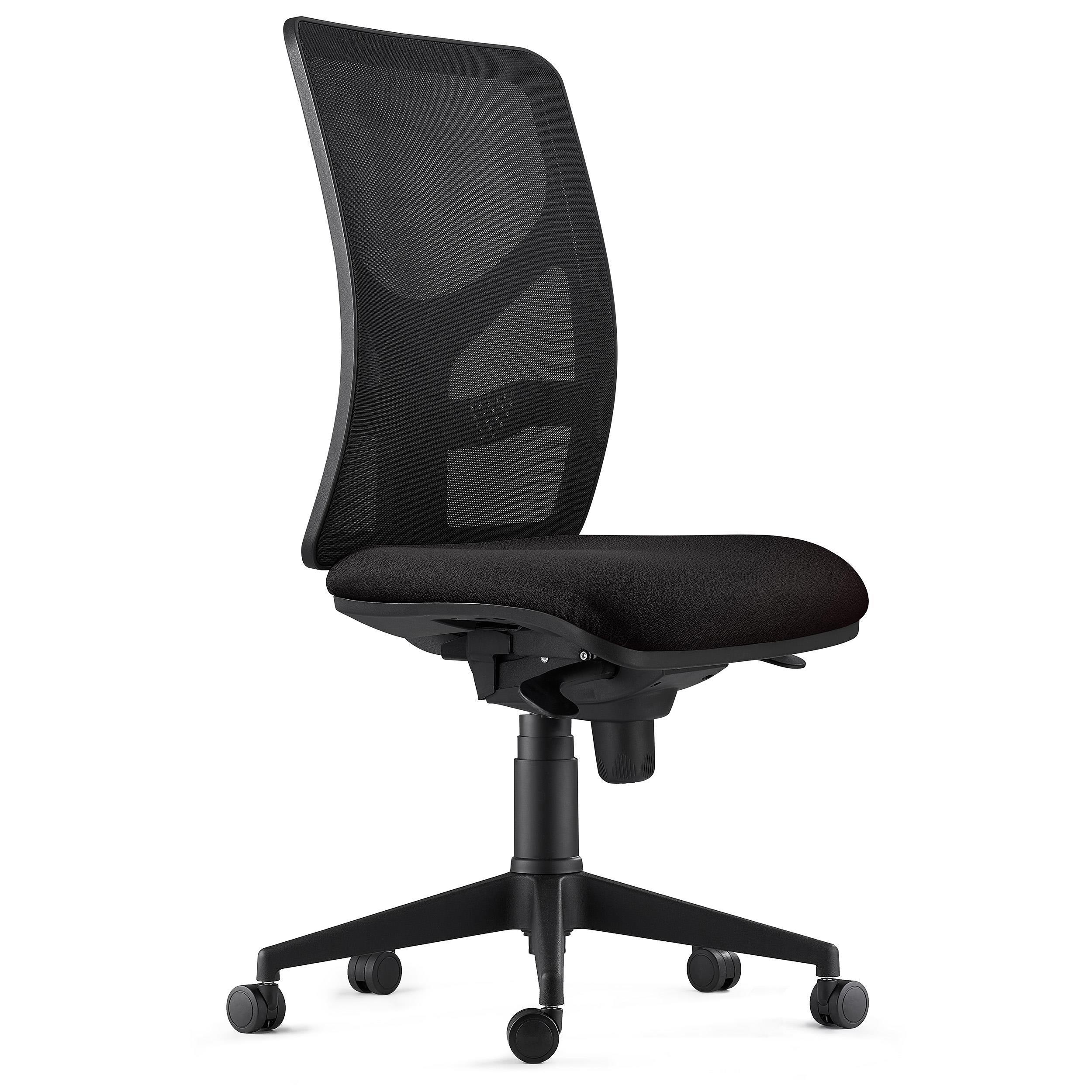 Sedia da Ufficio MILO, Senza Braccioli, Ergonomica, Supporto Lombare, In  Tessuto Ignifugo Nero