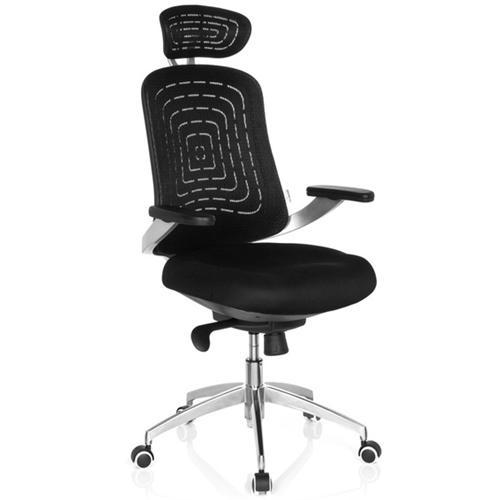 #DEMO Sedia ergonomica GENUA PRO, Design moderno, Sedile comodo, Base in alluminio, colore Nero
