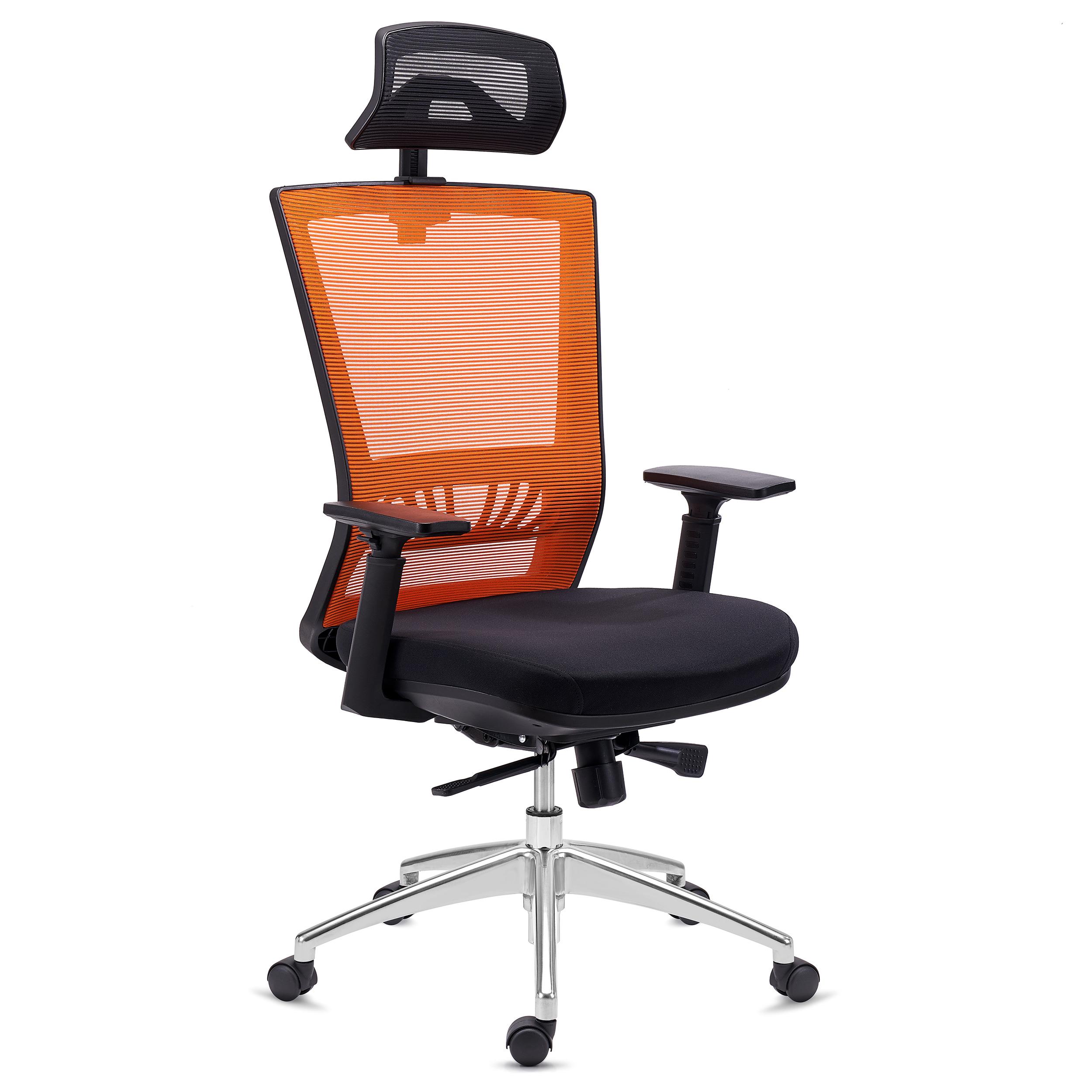 Sedia da Ufficio MAGNUM ELITE, Supporto Lombare, Base in Alluminio, con Poggiatesta, in color Arancione