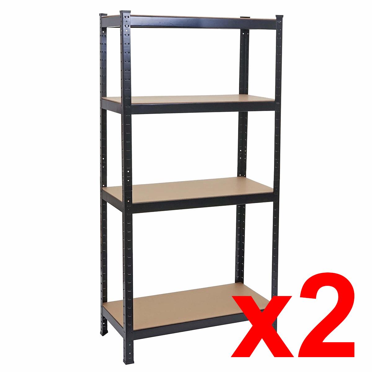 Lotto da 2 Scaffali Metallici ASHER, 40x80x160cm, 4 Ripiani, Nero 