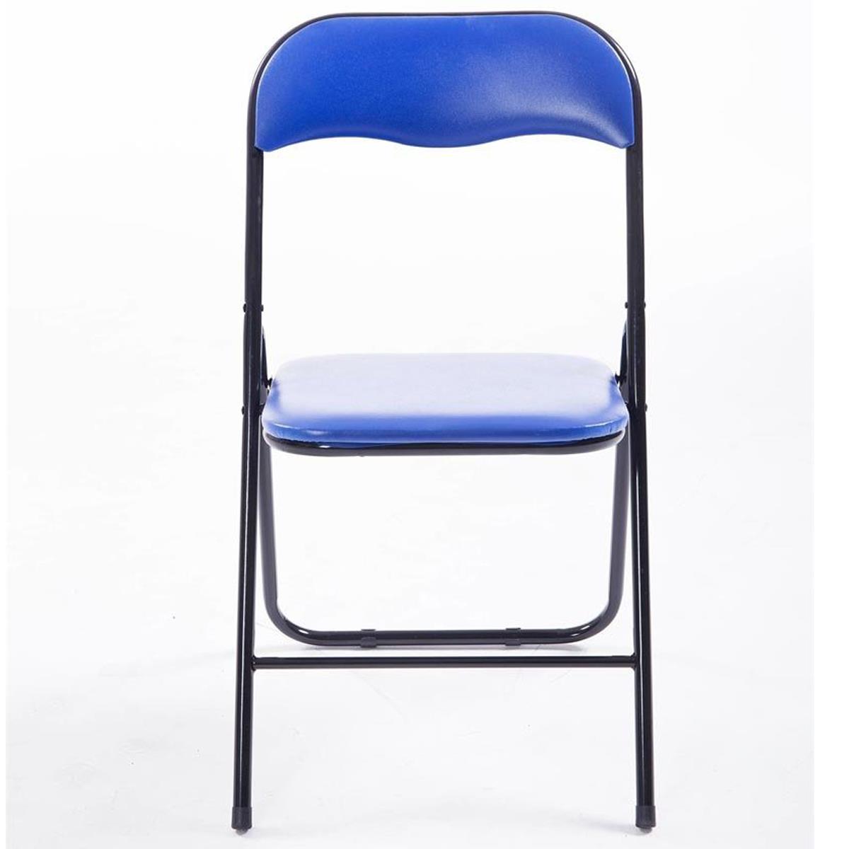 Sedia pieghevole VINSON, grande praticità, struttura nera in metallo,  seduta in pelle blu 