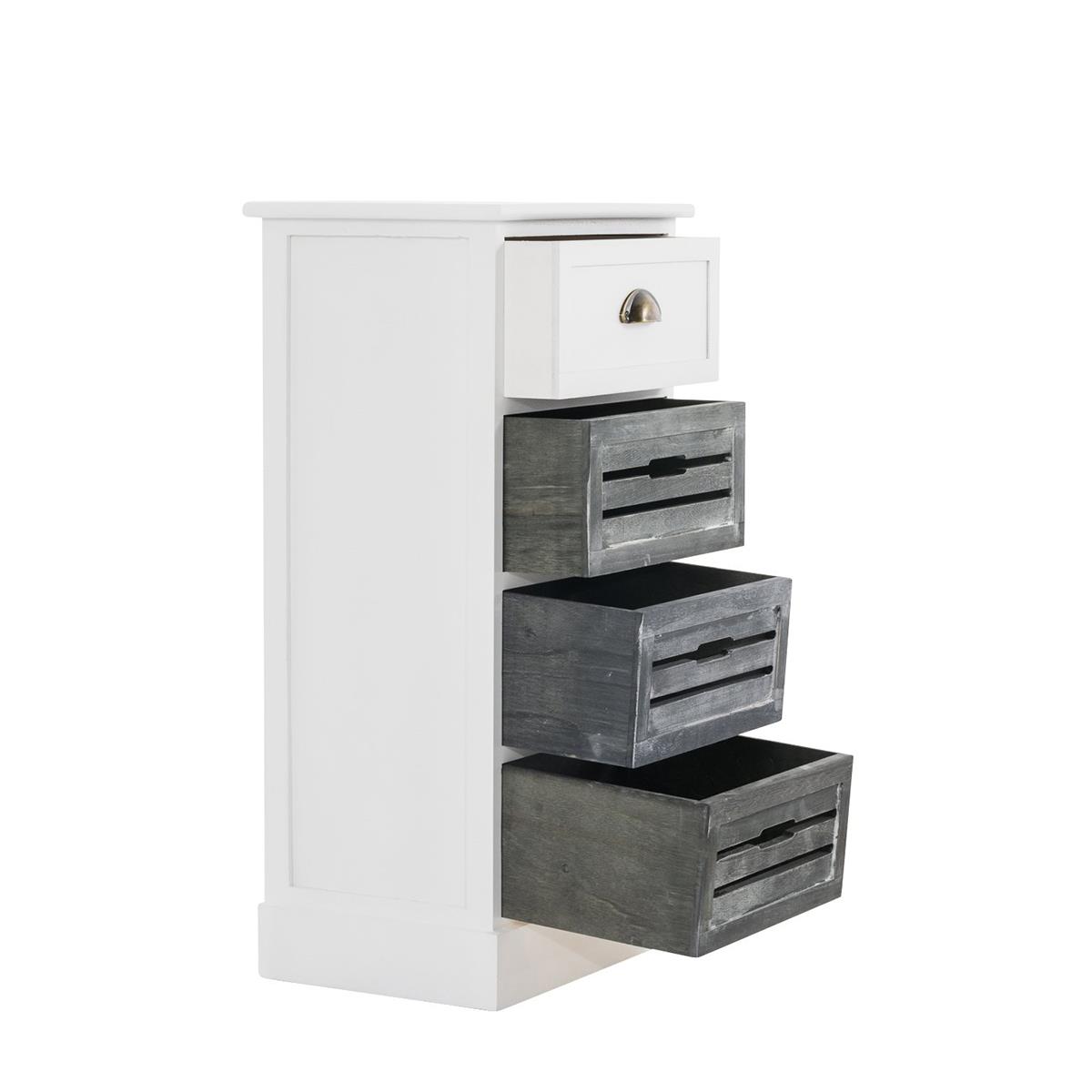 Panca TRIENT In Stile Vintage CARO-Möbel: Grigio/Naturale, 3 Cassetti, Legno Paulownia, Stile Shabby Rustico