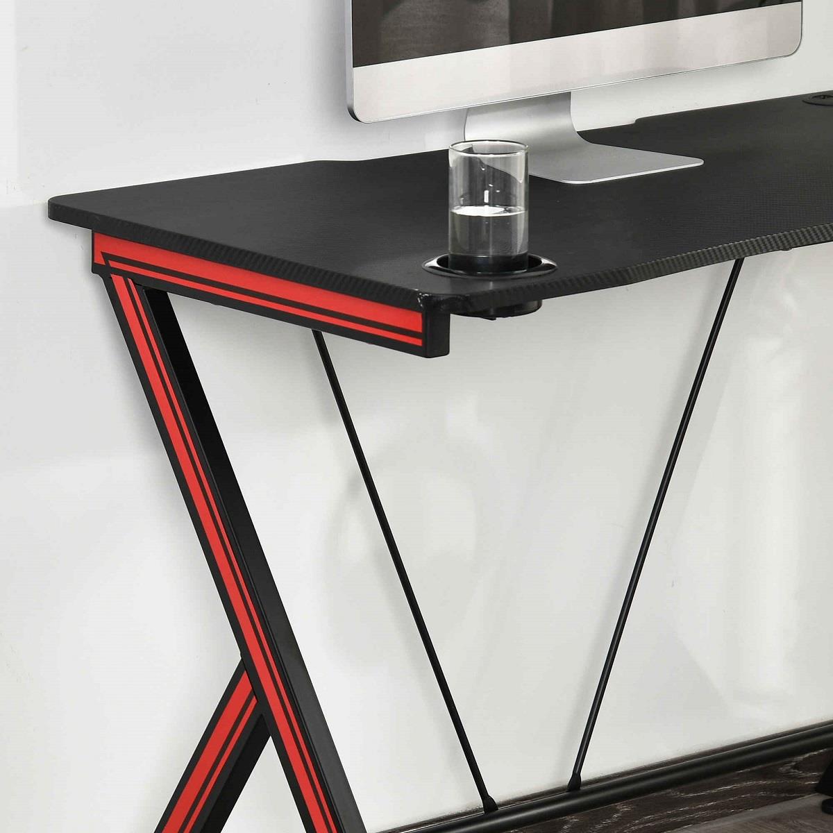 Scrivania Gaming ALEXIS LED, Design Sportivo, 120x76x66cm, in Metallo Rosso  e Legno Nero 