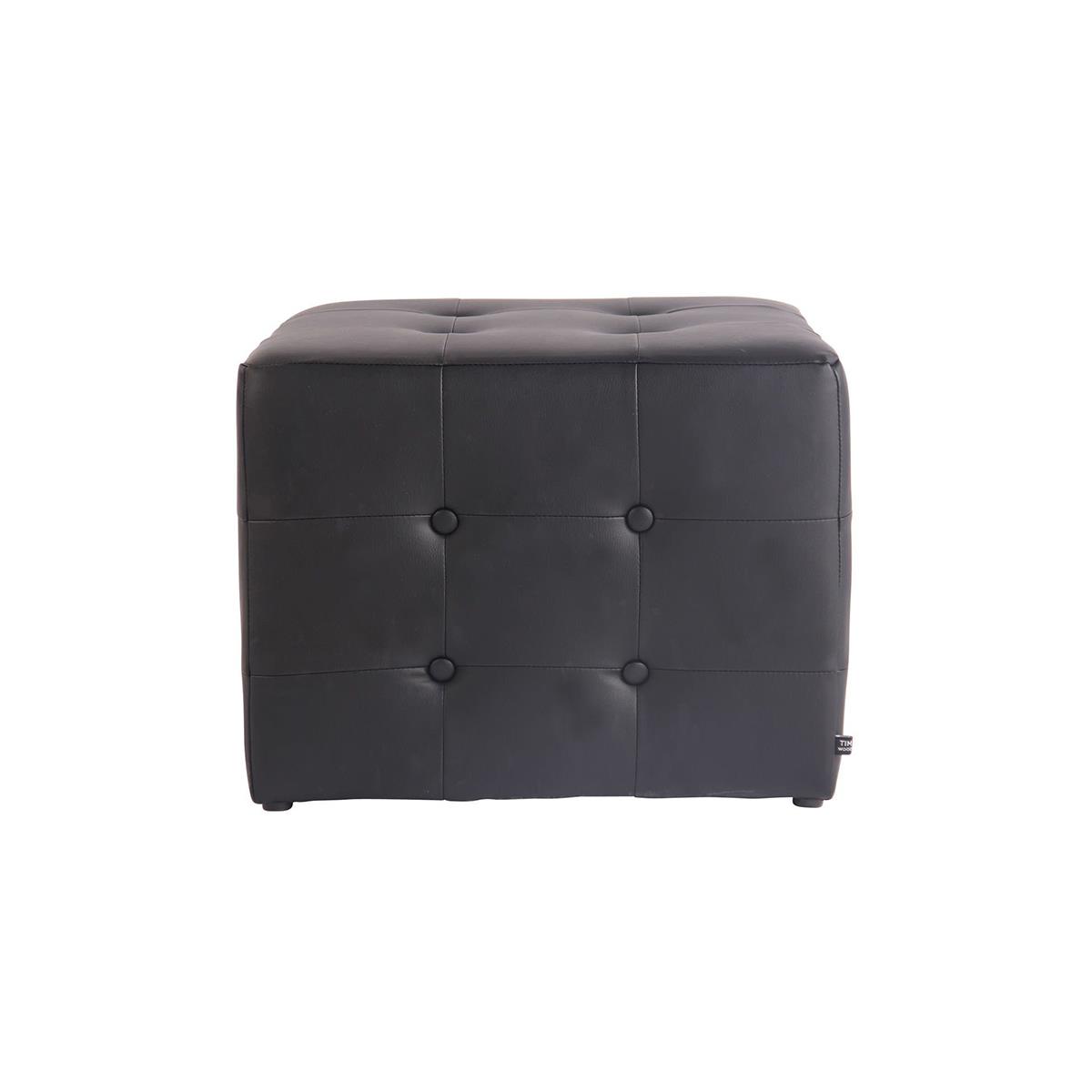 Cortesi Home Charli – Pouf A Cubo In Vera Pelle Nera Con Ciuffo Quadrato, 40x40x38 Cm