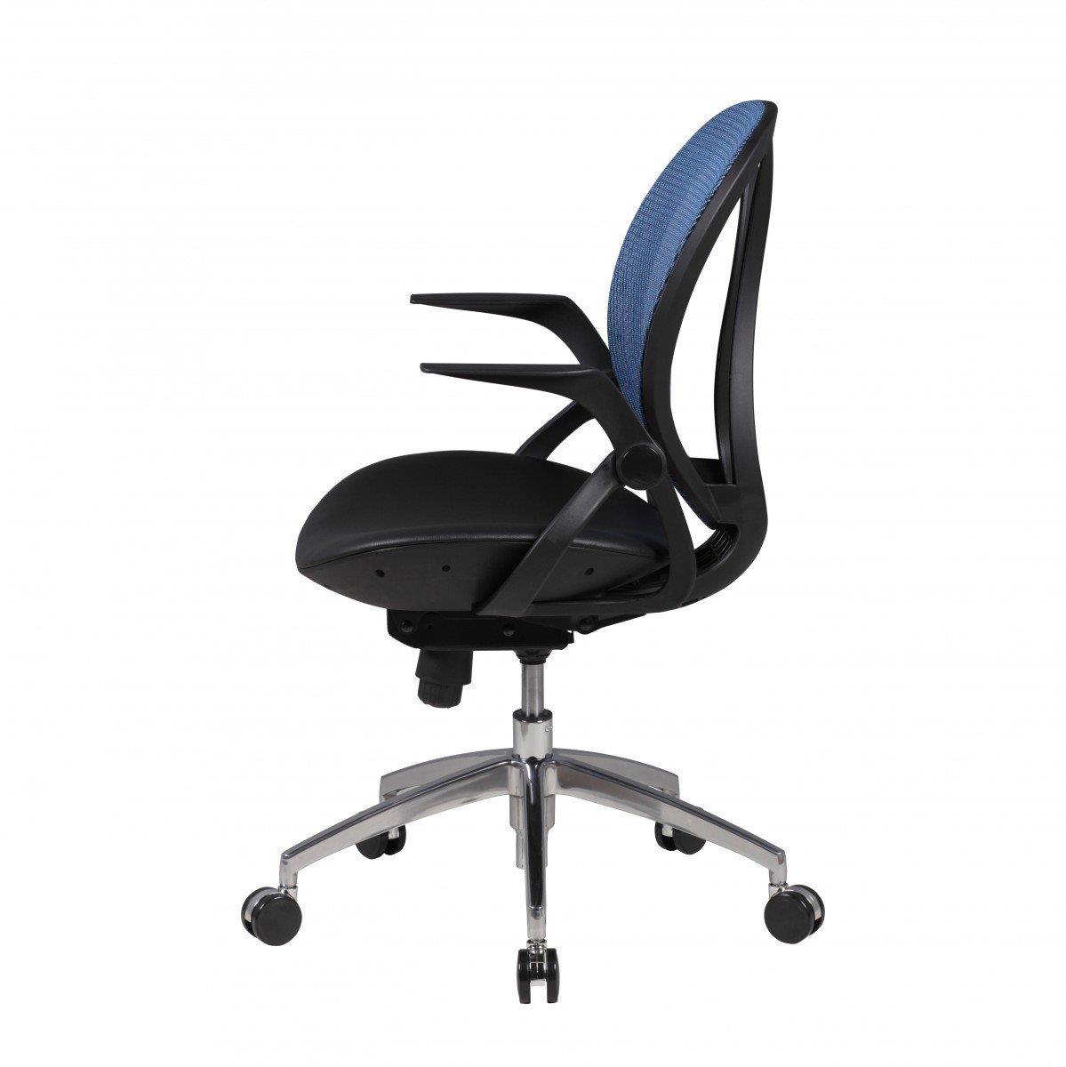 Sedia ergonomica TELMA, con braccioli abbattibili, schienale in rete, colore blu e nero