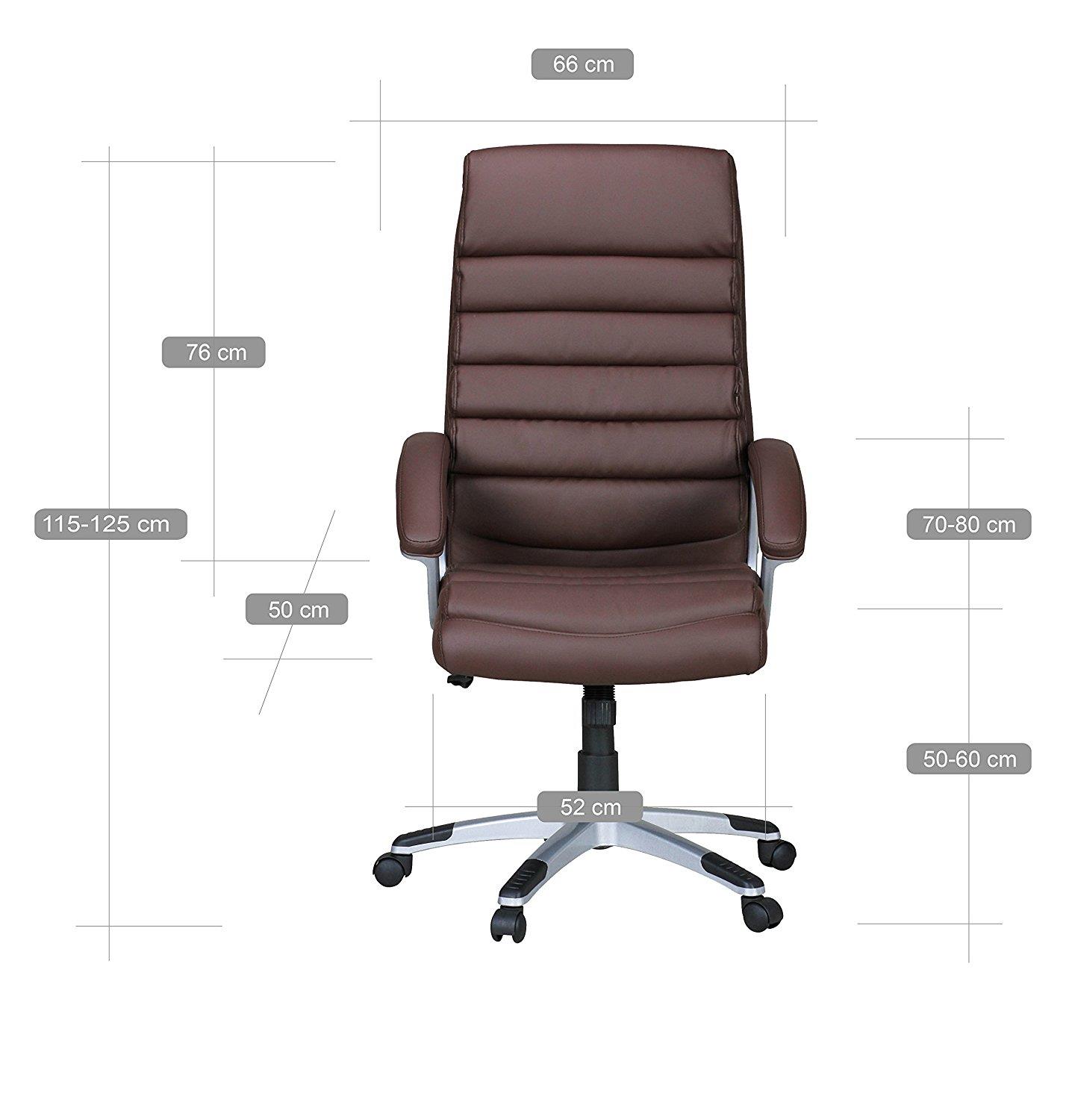 JHK Executive Sedia Ufficio Ergonomica In Pelle PU - Braccioli Regolabili Ribaltabili, Base In Metallo, Supporto Lombare, Marrone