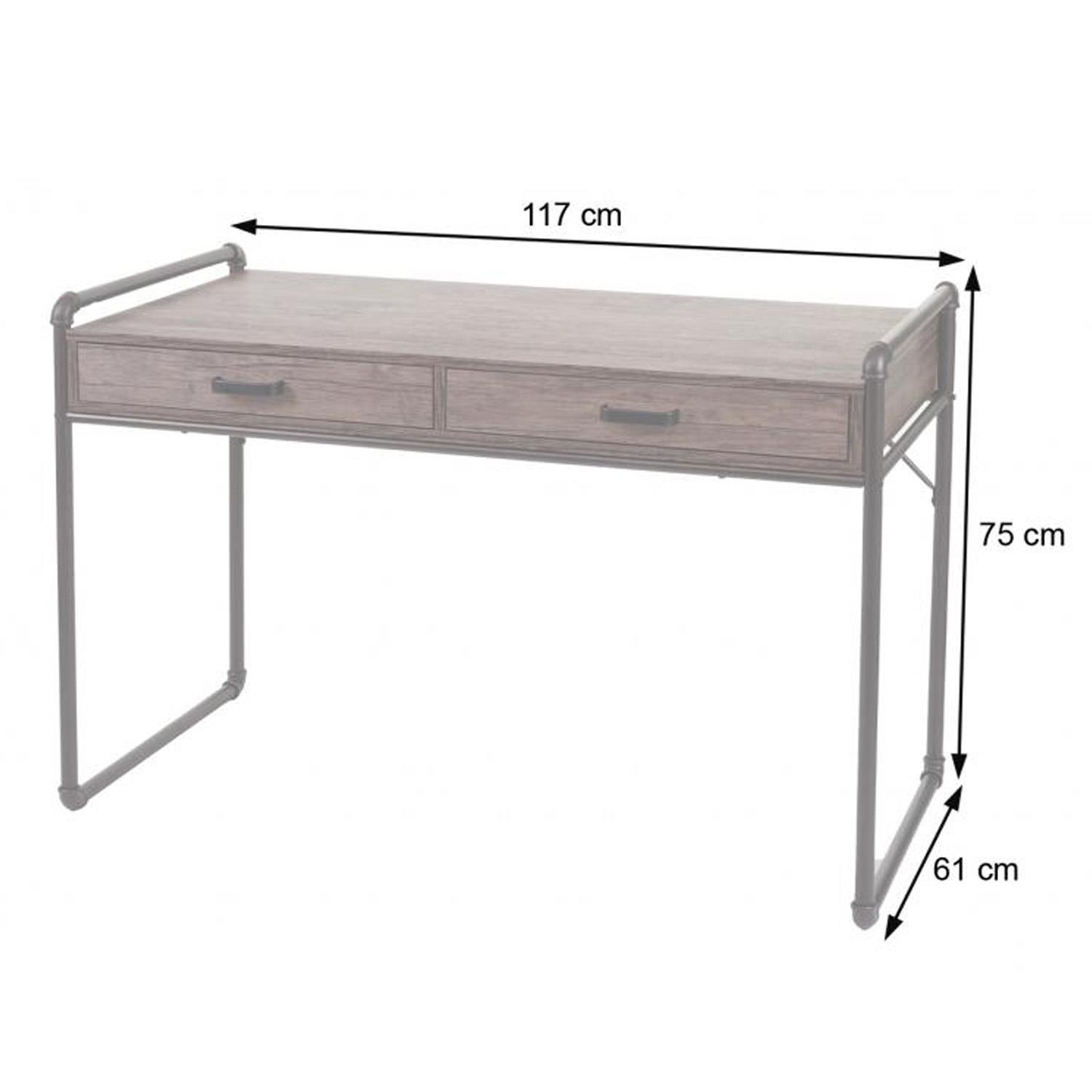 Scrivania in stile industriale con 2 cassetti e 1 anta in metallo