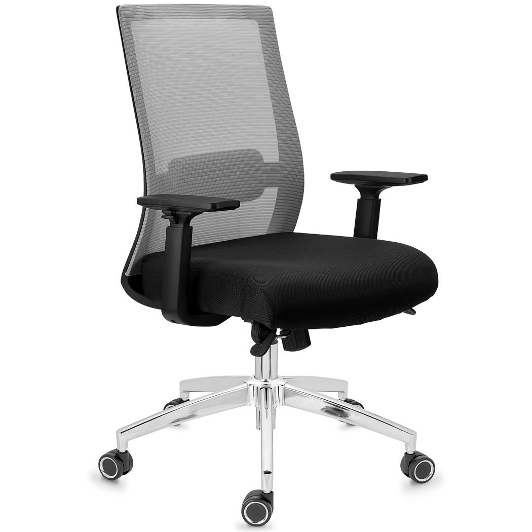 DEMO# Sedia da Ufficio NIXON, Ergonomica, Supporto Lombare, Rete e Tessuto Grigio