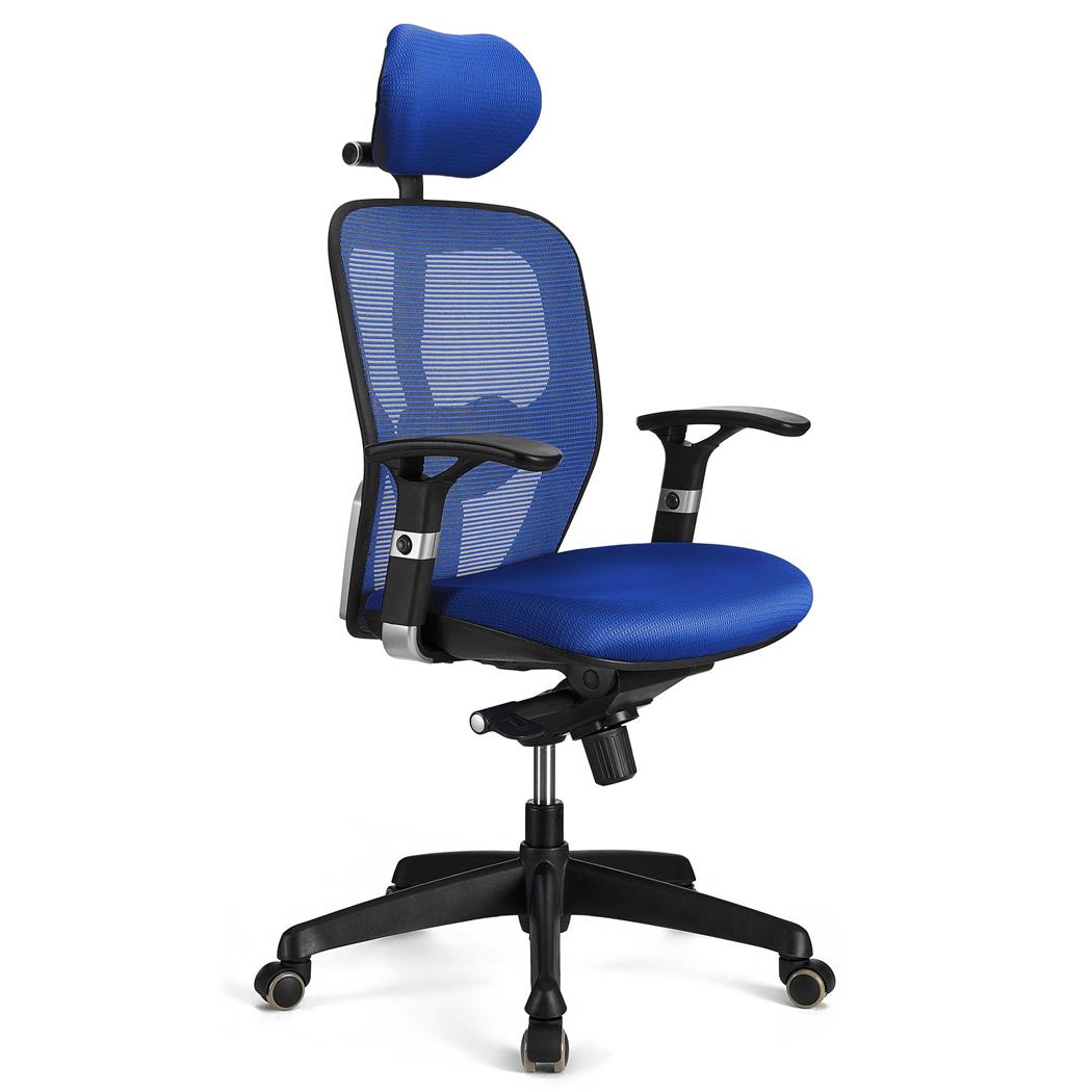 DEMO# Sedia Ergonomica FELIX PRO, Sostegno Lombare Regolabile, Uso Professionale, in Blu