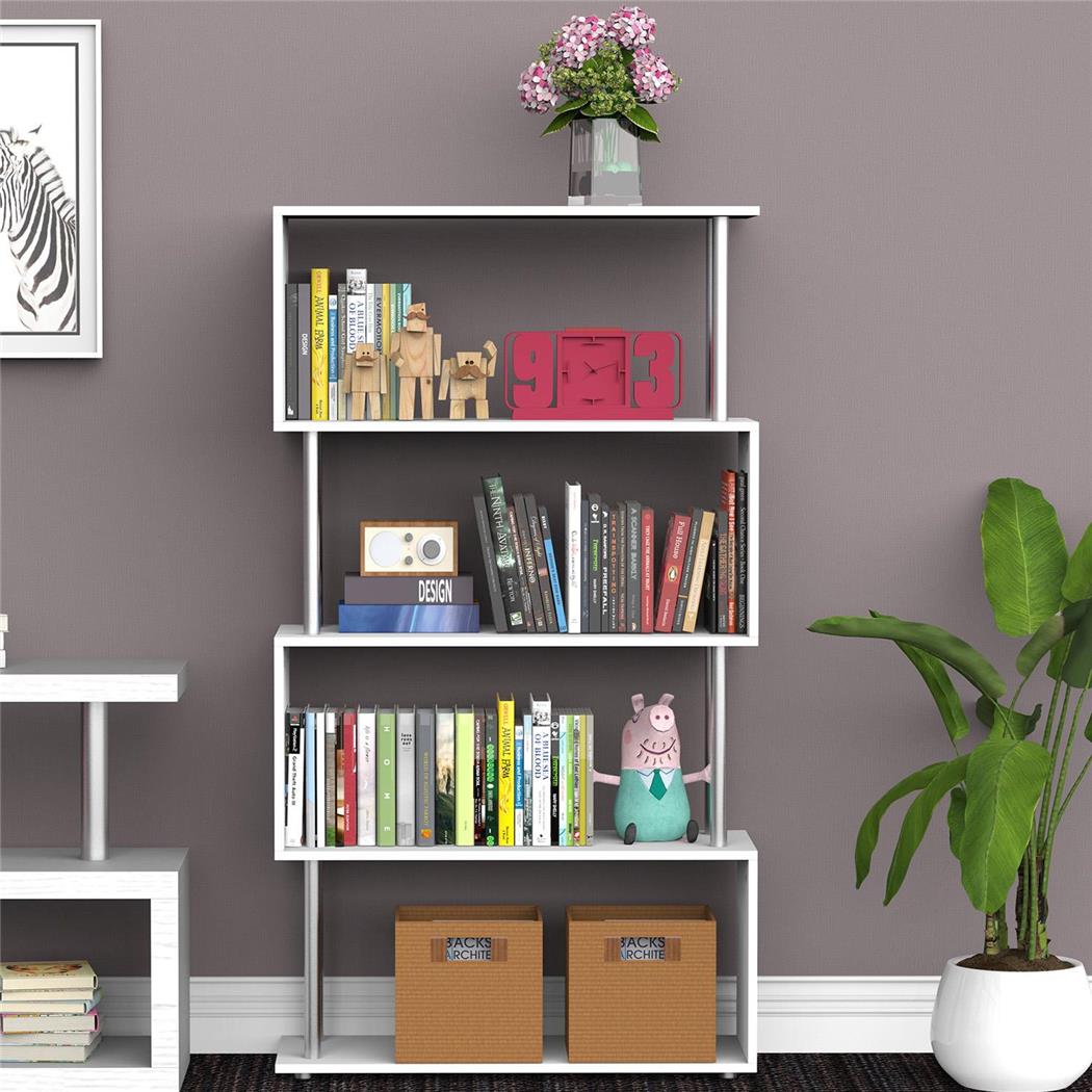 Libreria AMELIA, Moderna e Pratica, 80x30x145cm, Ferro e Legno, Colore Bianco