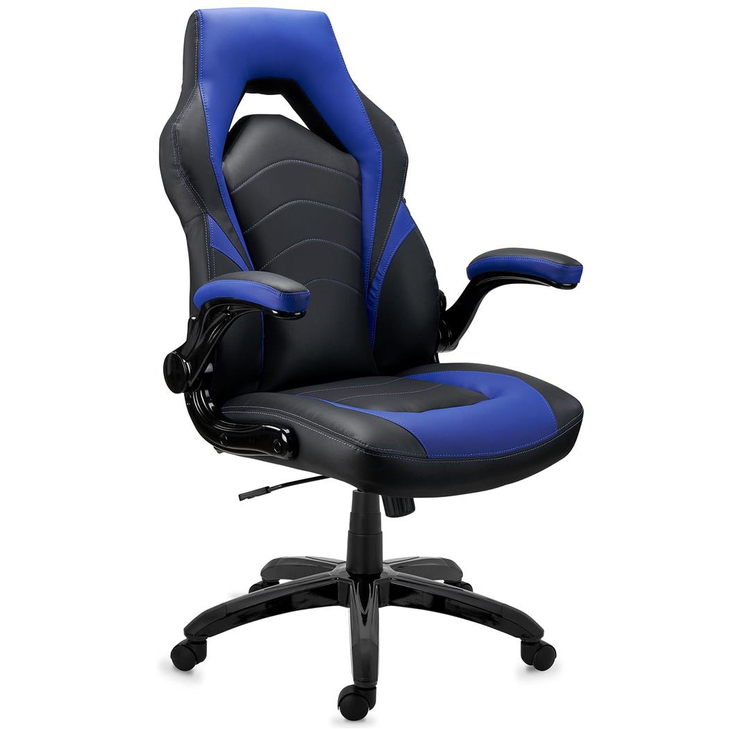 DEMO# Sedia Gaming NITRO, Molto Confortevole, Braccioli Abbattibili, Pelle, Nero e Blu