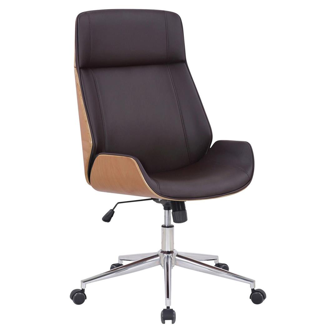 Sedia da ufficio VAREN, Design in Legno Faggio, Elegante e Confortevole, Pelle Marrone