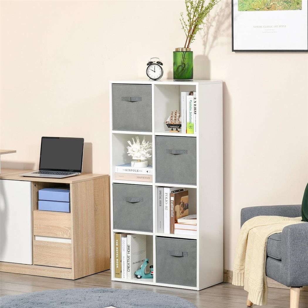 Libreria COLORADO, 8 Cubi, 4 Cassetti Estraibili, 61,5x30x121,5cm, In Legno, Bianco e Grigio