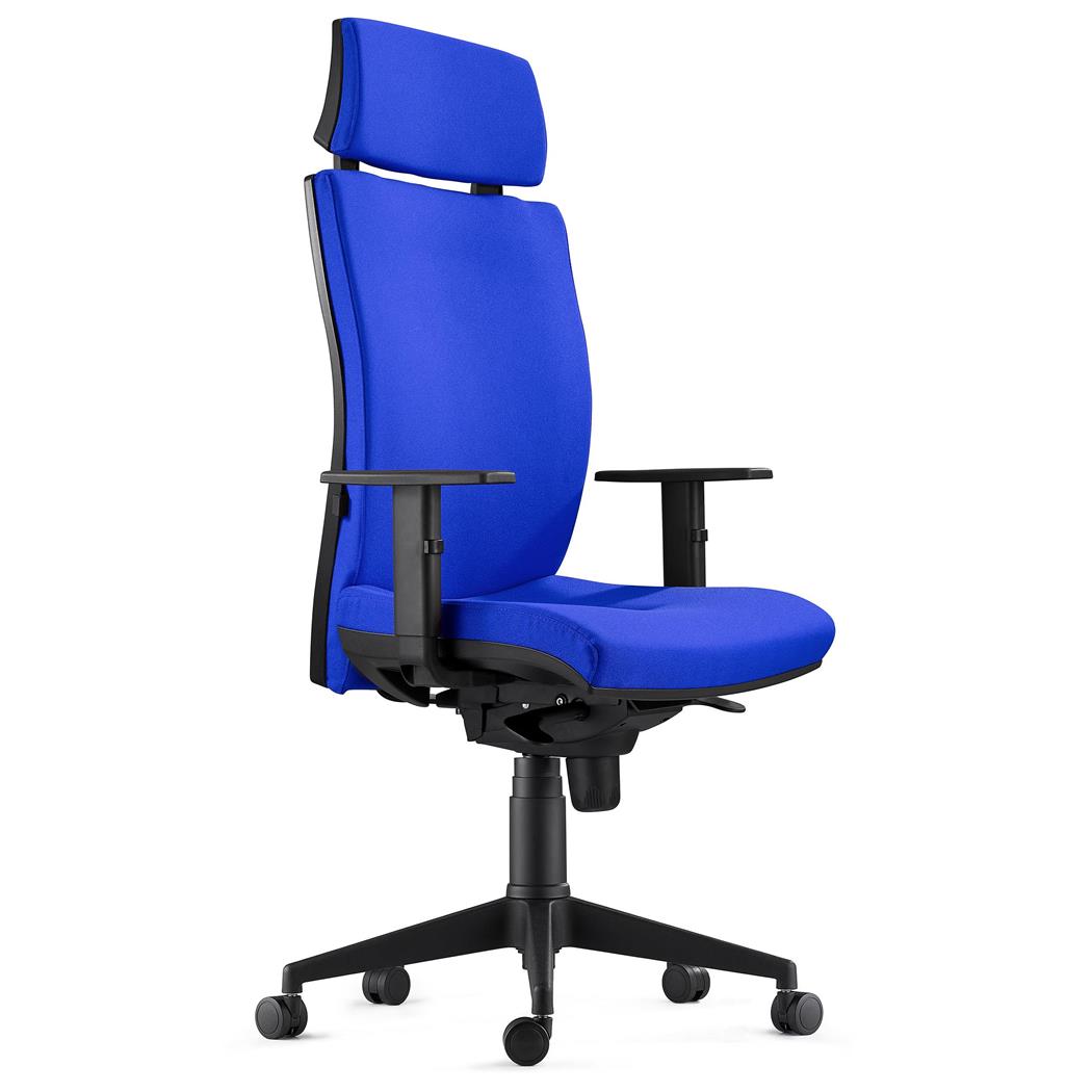 DEMO# Sedia Ergonomica MARVEL, in Tessuto colore Blu con Poggiatesta e Sostegno lombare