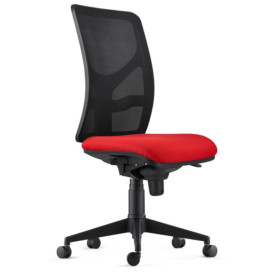 DEMO# Sedia da Ufficio MILO, Senza Braccioli, Ergonomica, Supporto Lombare, In Tessuto Ignifugo Rosso