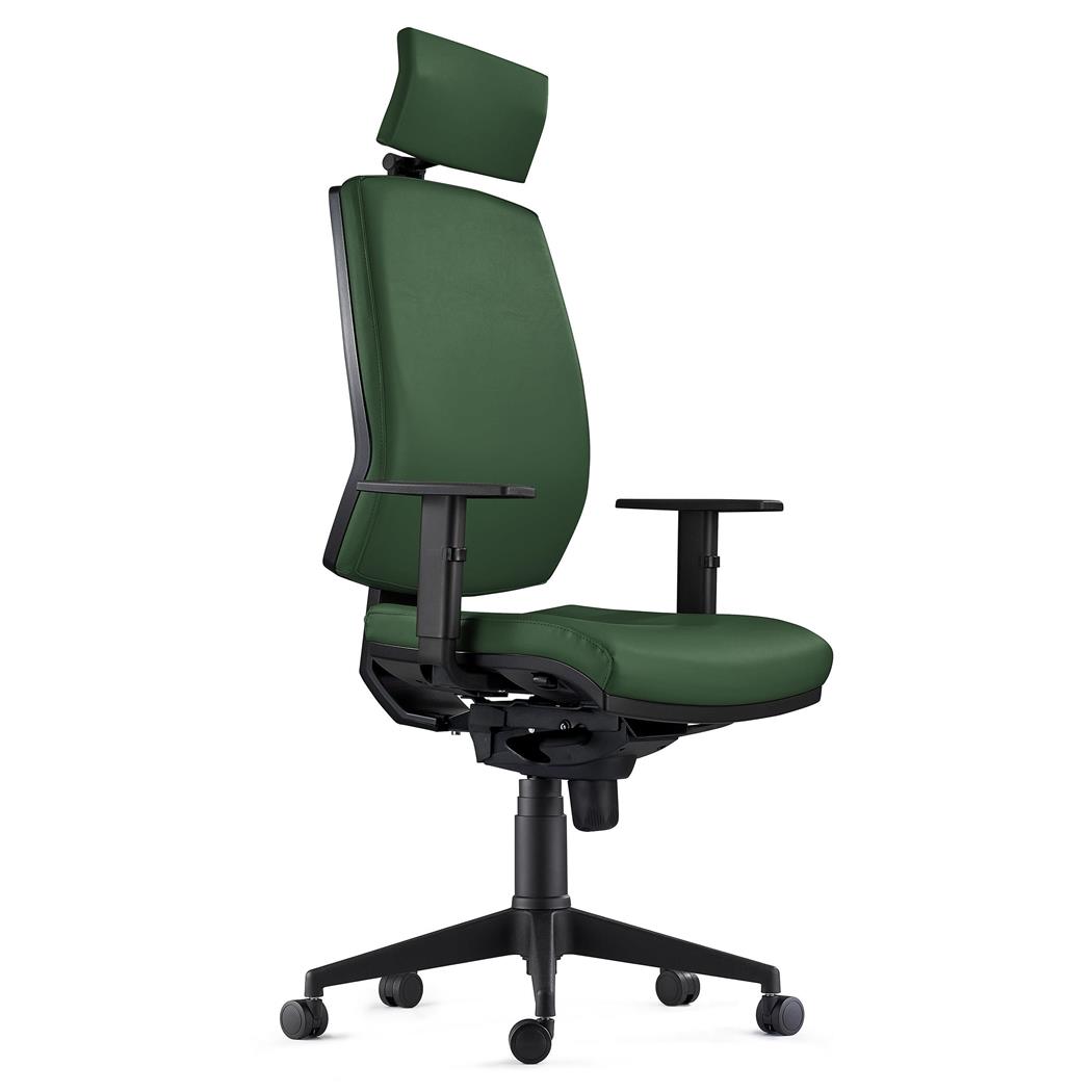 DEMO# Sedia Ergonomica OLIVER, con Poggiatesta Integrato, in Pelle color Verde