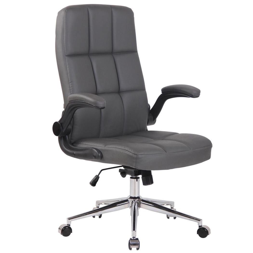 Poltrona ufficio FLEXI, Confortevole e Moderna, Base in Metallo, Pelle Grigia