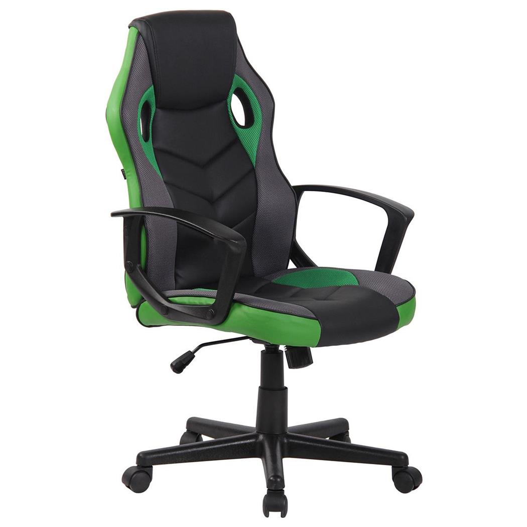 Sedia Gaming DELI, Design Sportivo, Schienale Alto, in Pelle Nero/Verde