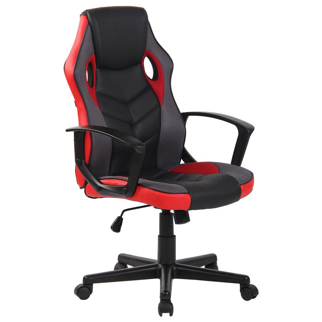 Sedia Gaming DELI, Design Sportivo, Schienale Alto, in Pelle Nero/Rosso