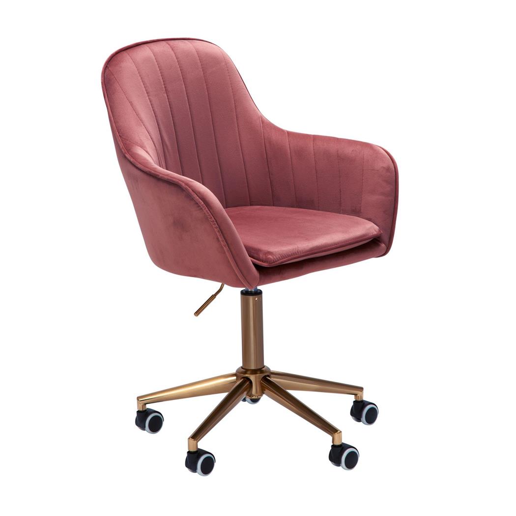 Sedia da ufficio DAMA, Design Elegante, Base Oro, in Velluto colore Rosa