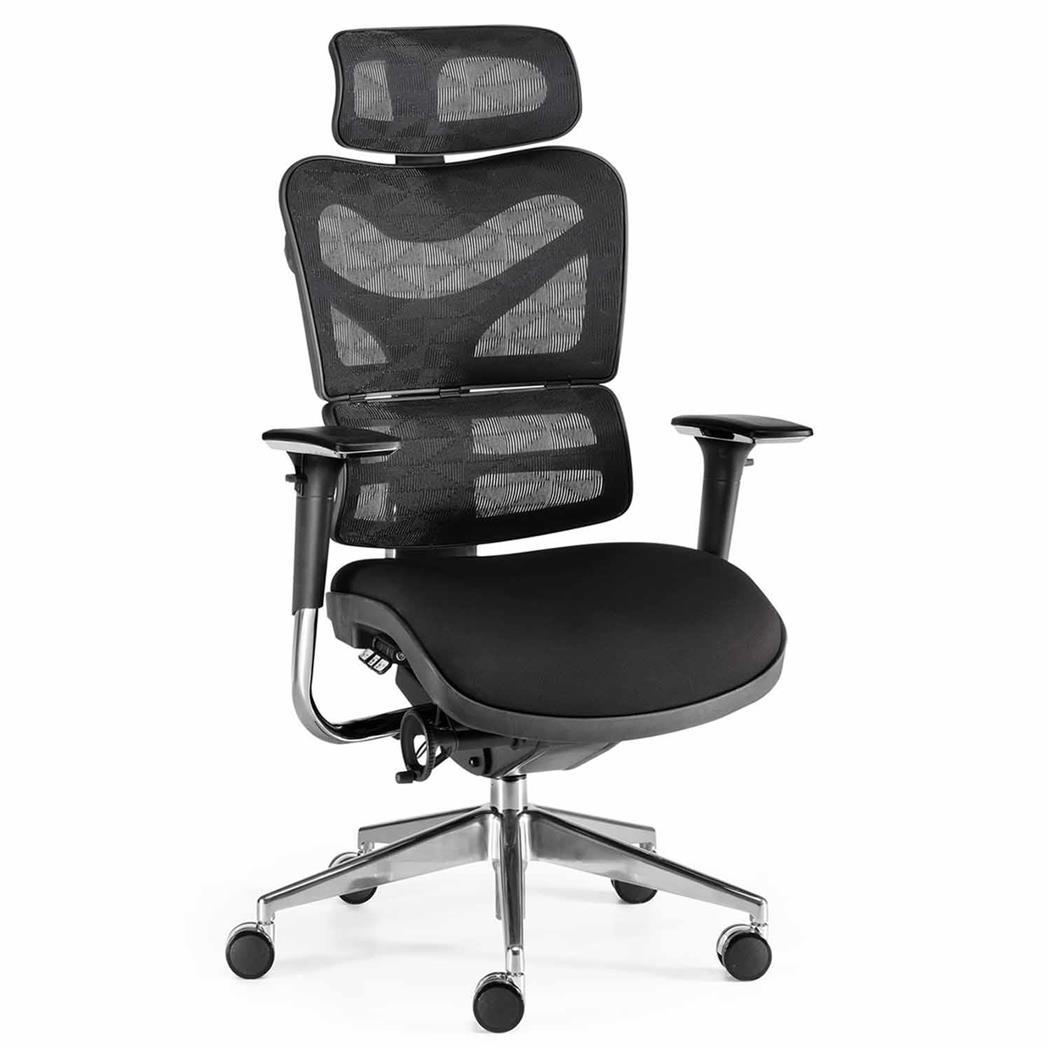 DEMO# Sedia Ergonomica PROWORK, Personalizzabile, Certificata, in Rete e Tessuto, Nero