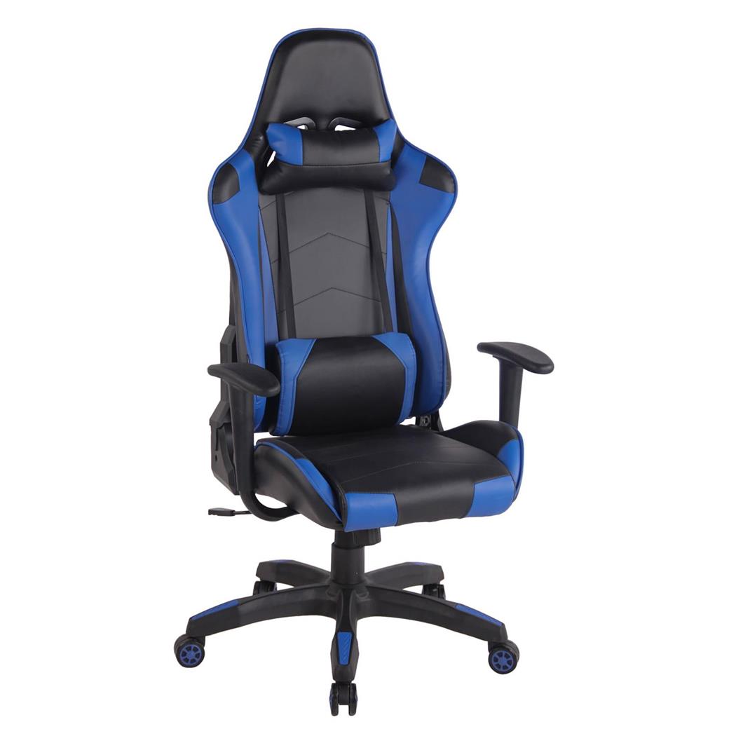 Poltrona Gaming DARIUS, Sostegno Lombare e Cervicale, Pelle, Nero e Blu