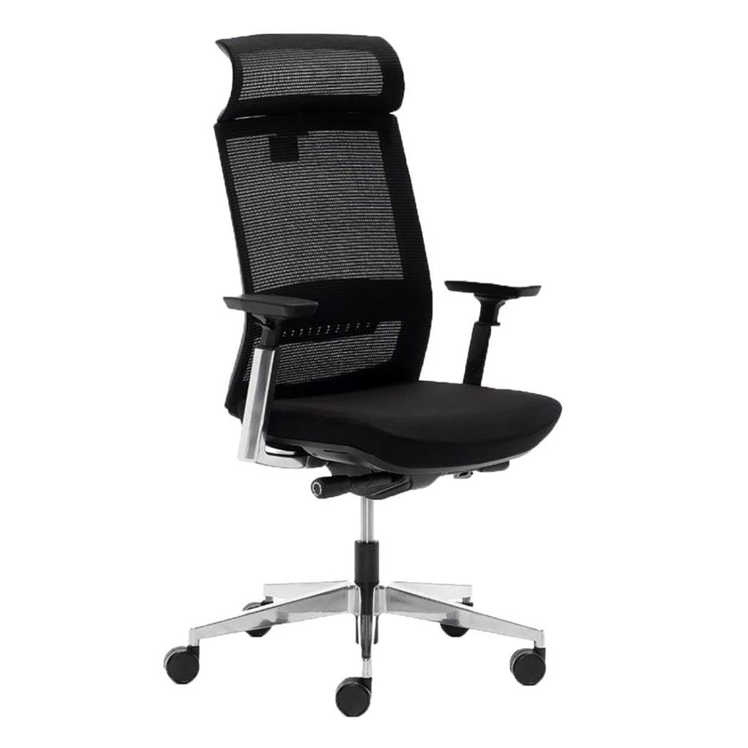 DEMO# Sedia Ergonomica CALGARY, Extra Comfort, Supporto Lombare Regolabile, Rete e Tessuto, Nero