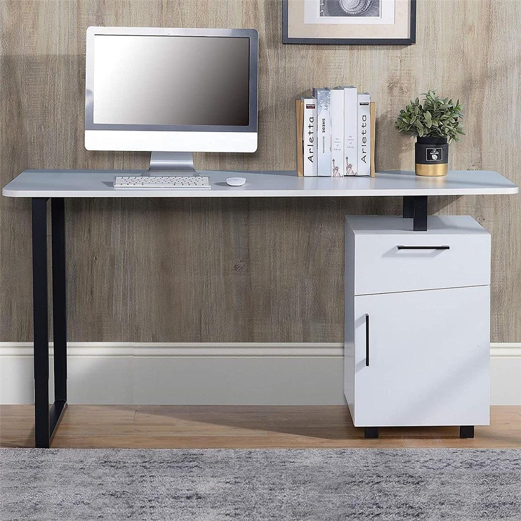 Scrivania per PC MAGNOLIA, 150x60x76 cm, con Cassettiera, Legno Bianco