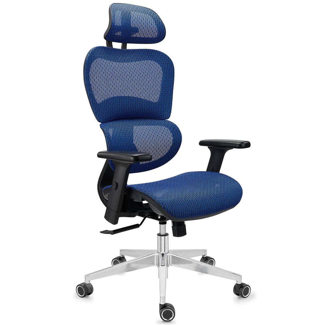 DEMO# Sedia Ergonomica VICTORY, Certificata, Massimo Comfort, in Rete, Blu