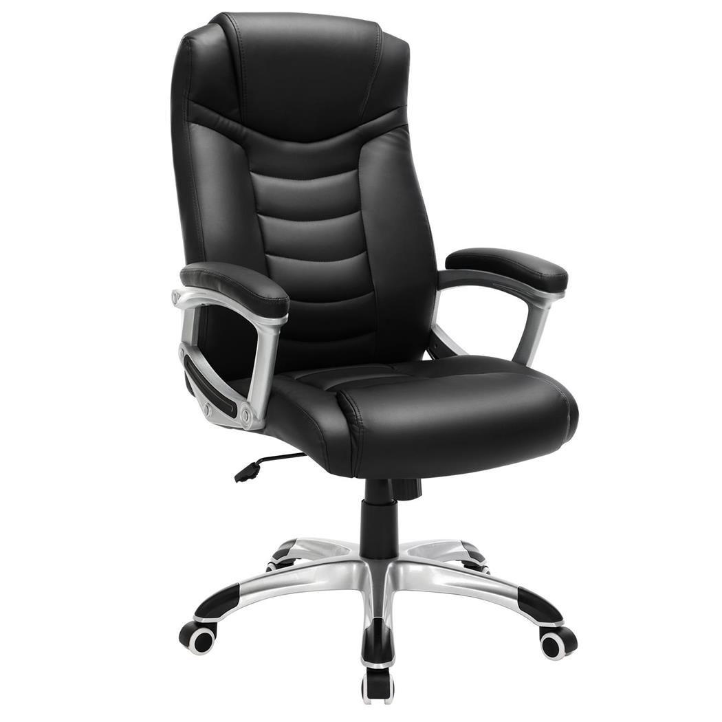 DEMO# Poltrona ufficio ASLAN, Spessa Imbottitura, Eleganti Cuciture, in Pelle color Nero