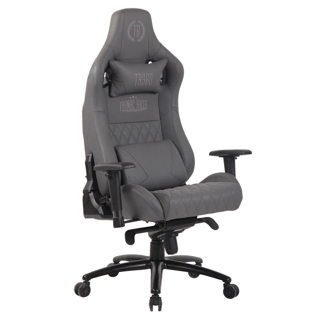 Poltrona Gaming KAREN, Confortevole, Sostegno Lombare e Cervicale, Vera Pelle, Grigio