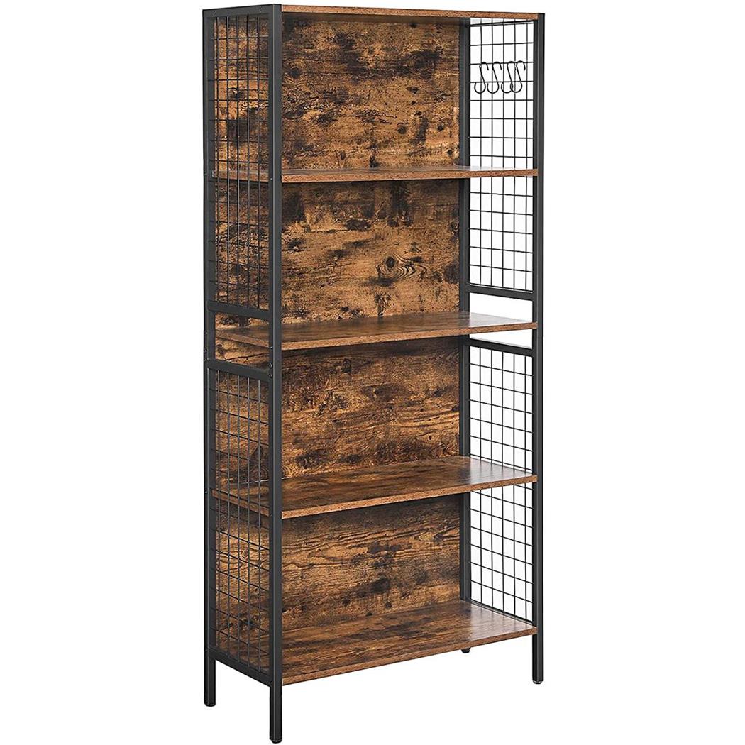 Libreria stile Industrial CAMPBELL, 74x30x155cm, Acciaio e Legno color Faggio