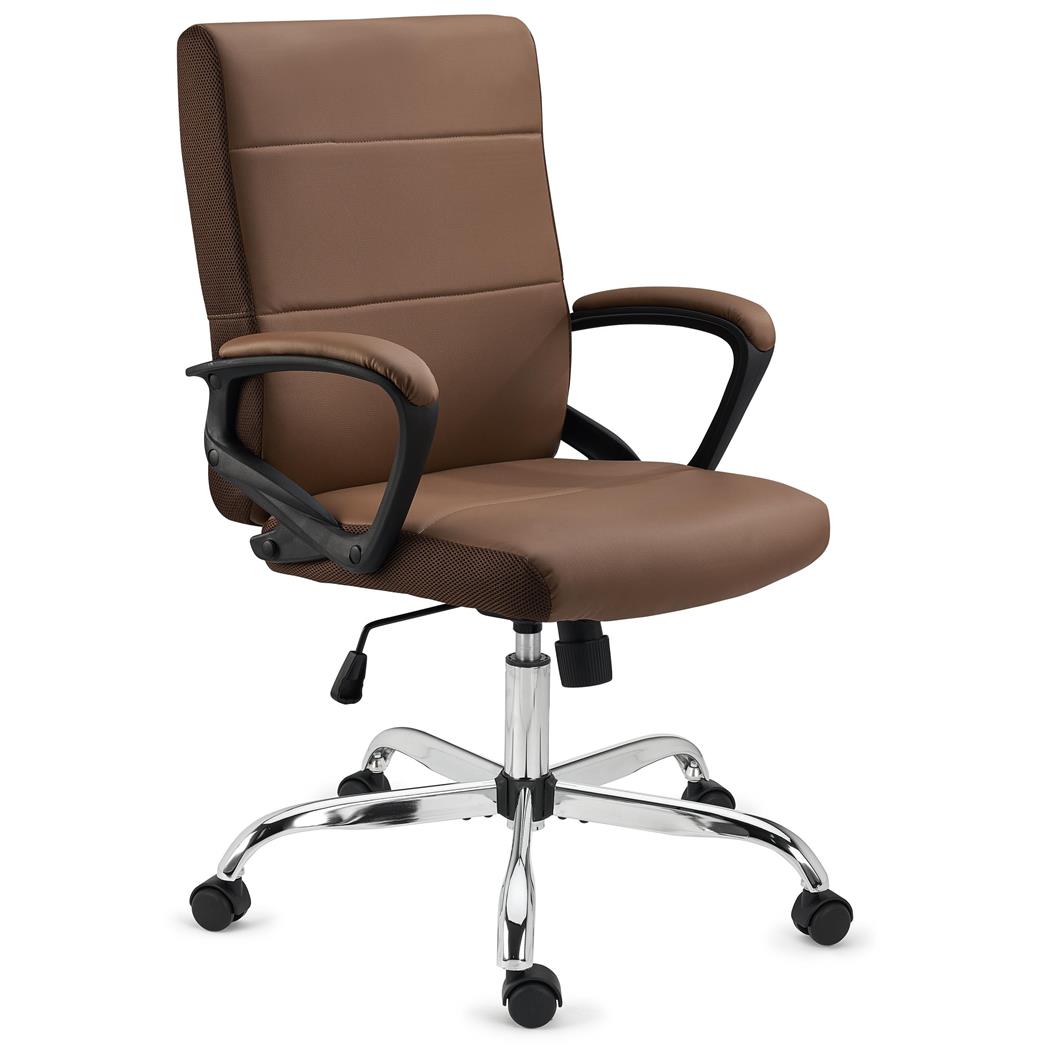 DEMO# Sedia da Ufficio CONTE, Design Moderno, Imbottita e Molto Confortevole, Pelle Marrone