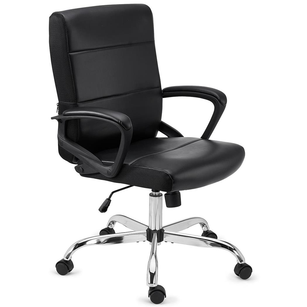 DEMO# Sedia da Ufficio CONTE, Design Moderno, Imbottita e Molto Confortevole, Pelle Nera