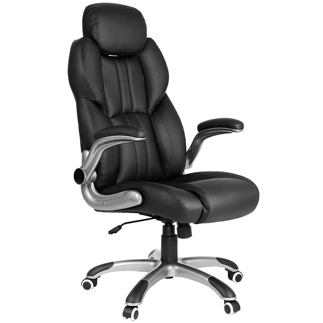 DEMO# Poltrona Ufficio JAKARTA, Braccioli abbattibili, Fino a 150kg, Pelle Nera