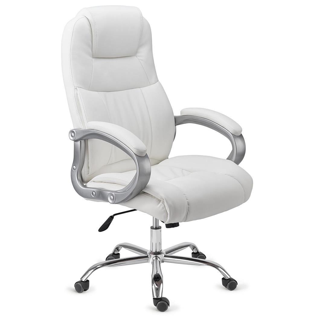 DEMO# Poltrona da ufficio BOSTON, Imbottitura spessa, Extra Resistente - fino a 150kg, Telaio in acciaio, in Bianco
