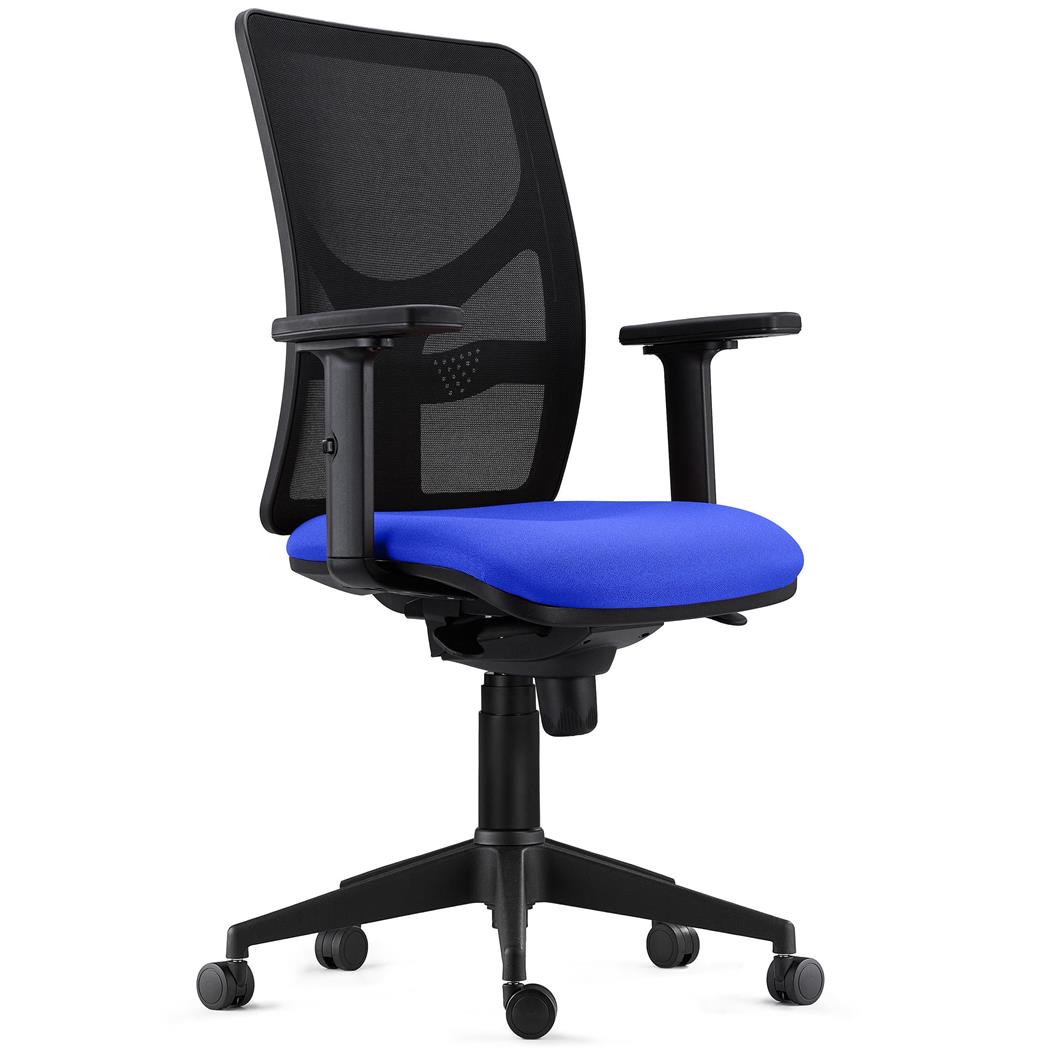 Sedia Ergonomica MILO PRO, Braccioli Regolabili in 2D, Supporto Lombare, Tessuto Ignifugo, Blu