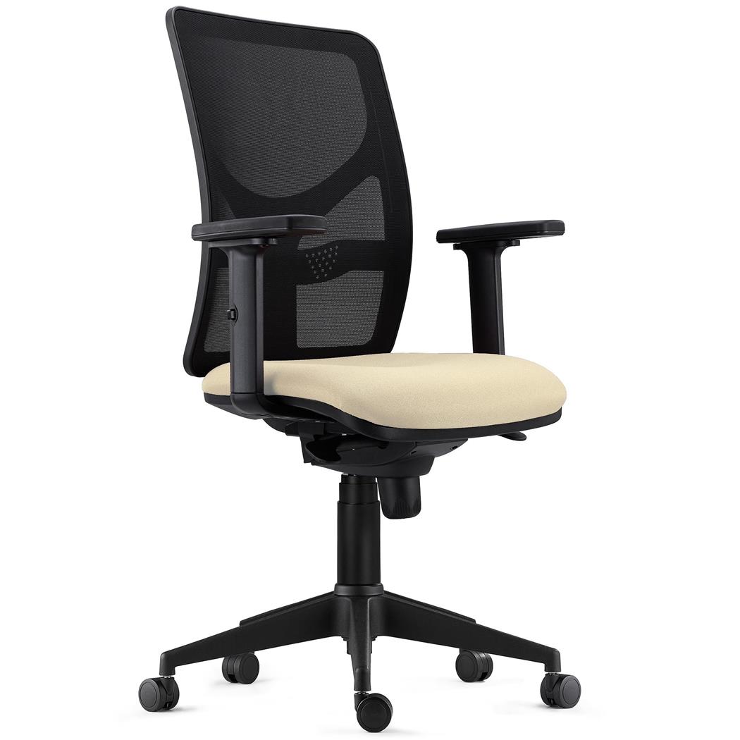 Sedia Ergonomica MILO PRO, Braccioli Regolabili in 2D, Supporto Lombare, Tessuto Ignifugo, Crema