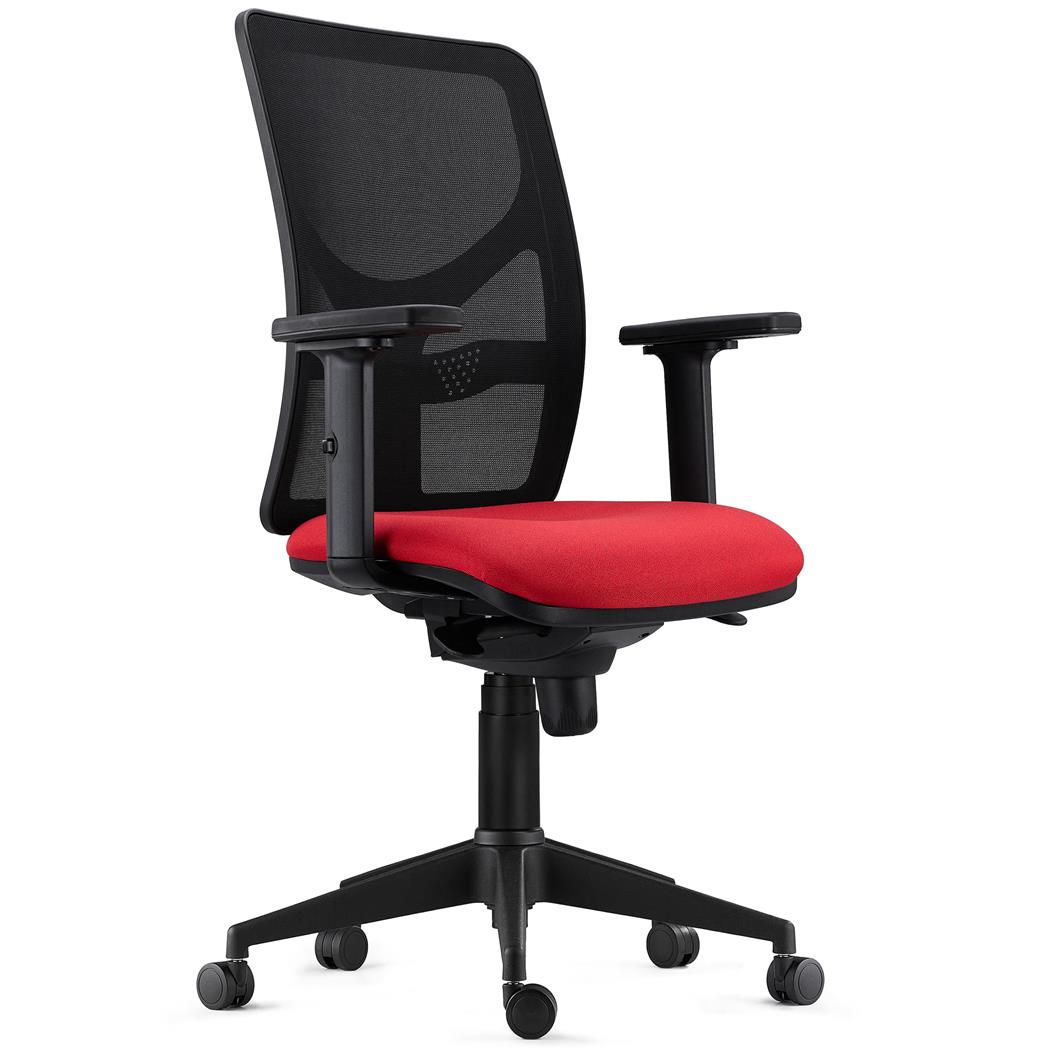 Sedia Ergonomica MILO PRO, Braccioli Regolabili in 2D, Supporto Lombare, Tessuto Ignifugo, Rosso